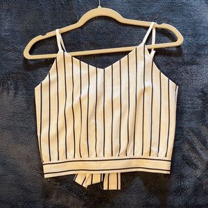 Zaful White/Black Striped Tank Top with Tie in back